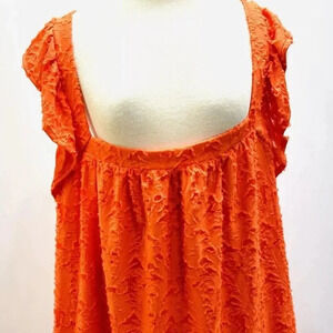 NWT LAUREN CONRAD Women Sleeveless Pullover Lined Square Neck Orange Shirt Sz 4X